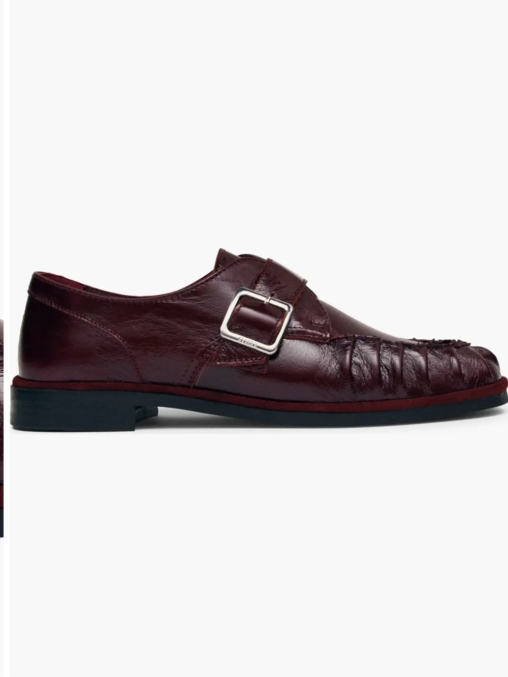 ALOHAS Burgundy Leather Monk-Strap Quiet Luxury Loafers, Size 40